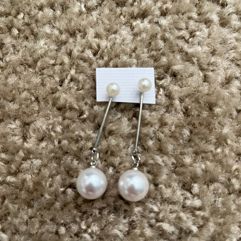 Elegant Silver and White Pearl Drop Earrings
